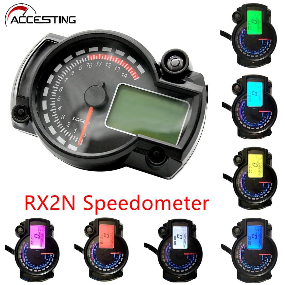 Odômetro Digital LCD Universal para Motocicleta RX2N, Velocímetro Ajustável, Painel de Controle com 7 Cores, MAX 299KM/H