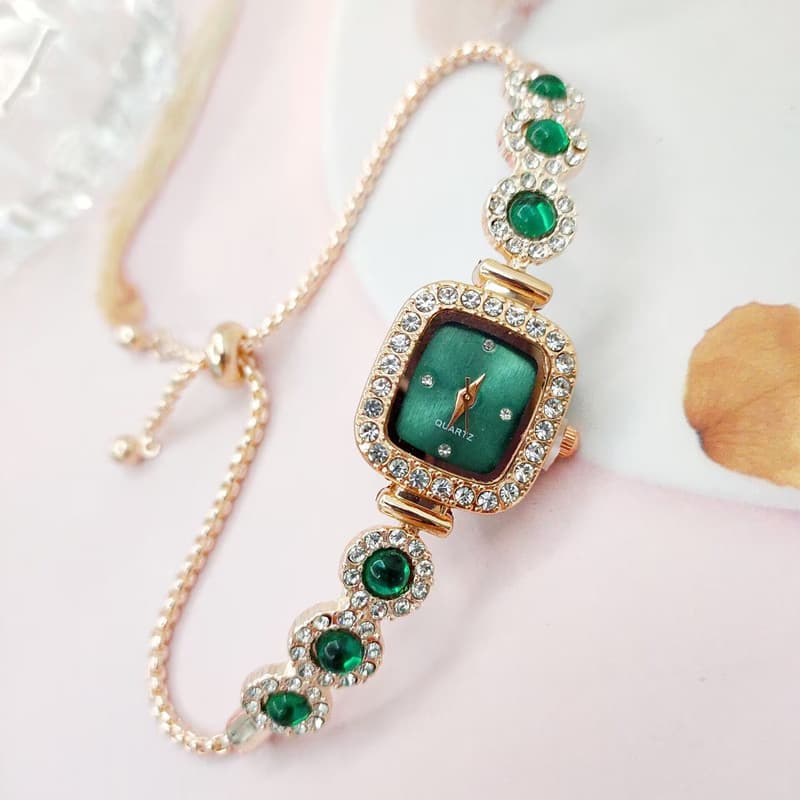 Relógio feminino de quartzo com pulseira, quadrado, cravejado de diamantes, modelo chalcedony, com mecanismo retrátil, d