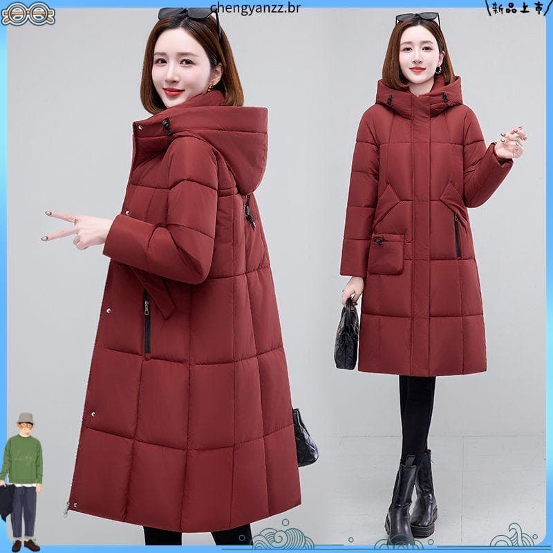 2026 inverno quente algodão acolchoado roupas novo estilo algodão acolchoado roupas longo casaco superior com capuz solt