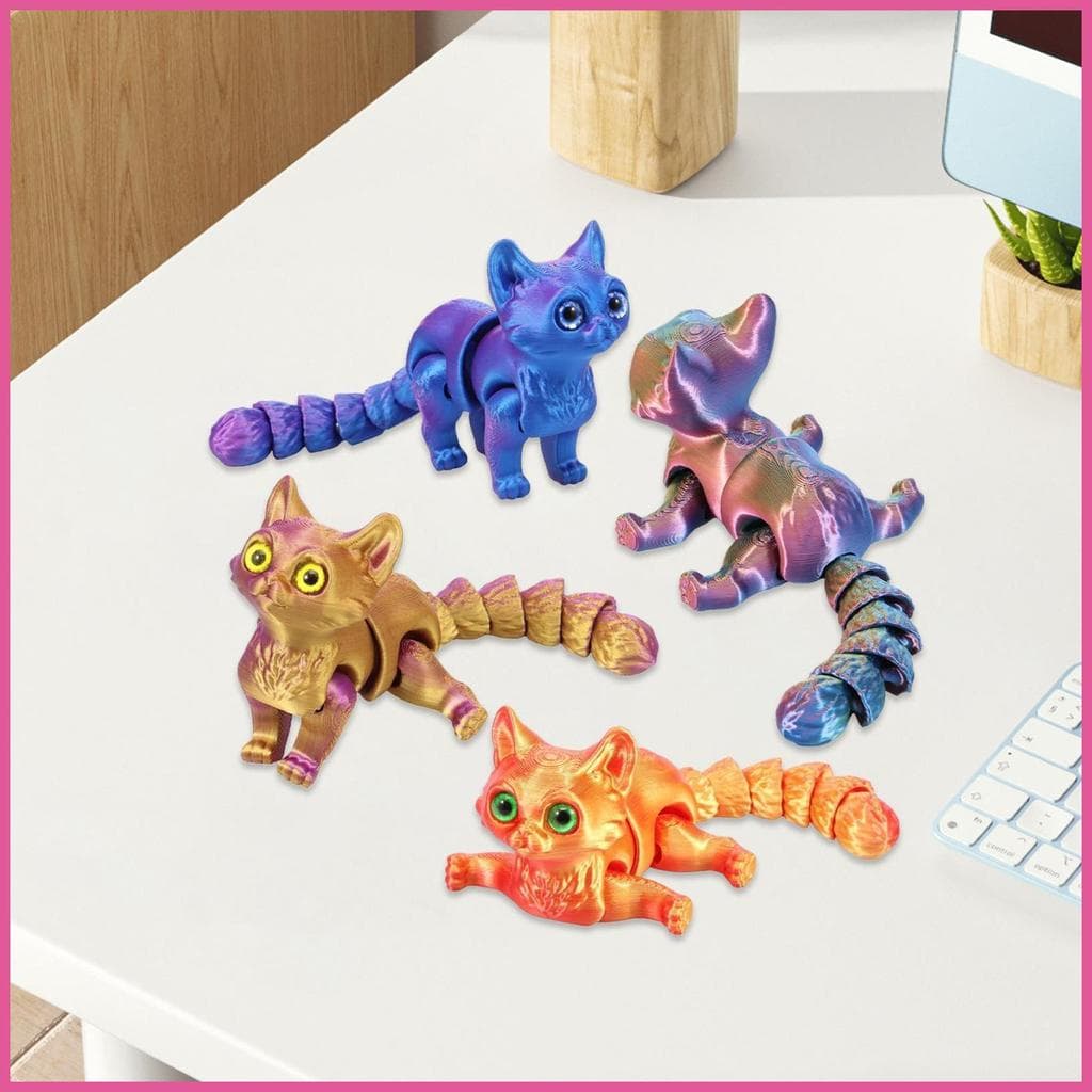 3D Impresso Gato Flexível Animal Brinquedos Com Mobilidade Conjunta Posable Gatinho Estatueta Estátua Decoração De Mesa