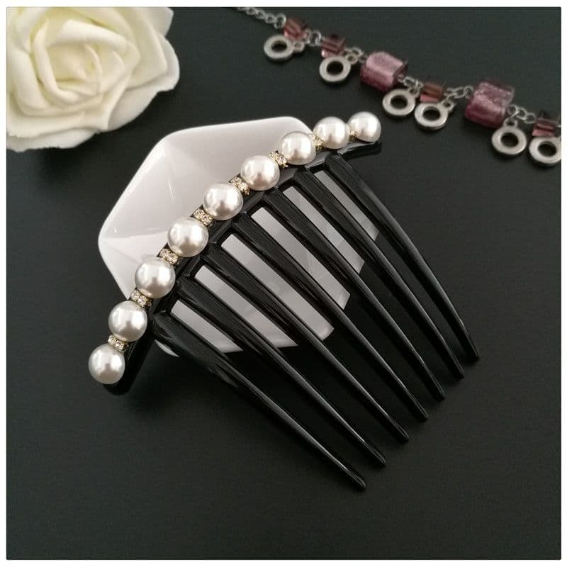 Moda coreana tamanho grande pente de cabelo pérola acrílico inserção pente bola cabeça placa hairpin strass hairpin impo