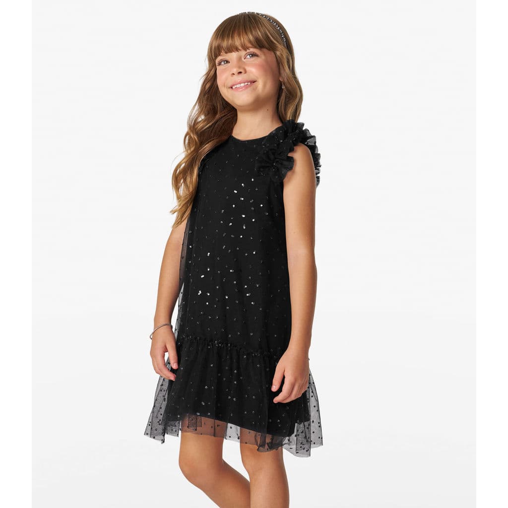 Vestido Infantil em Tule Lantejoulas Trick Nick Preto