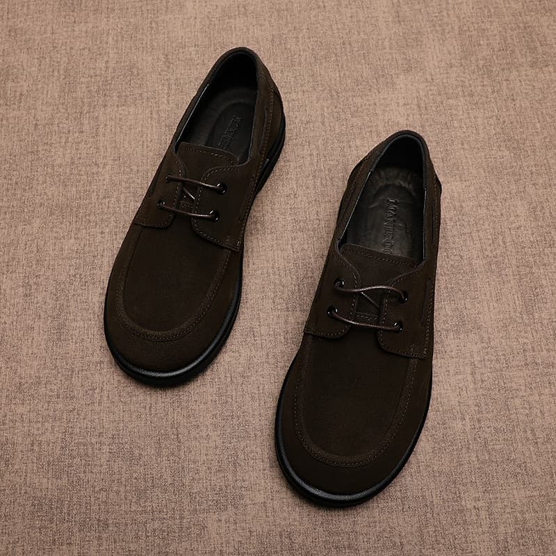 Sapatos de couro casuais masculinos de dedo do pé redondo rendas couro Nubuck All-Match na moda Derby sapatos masculinos