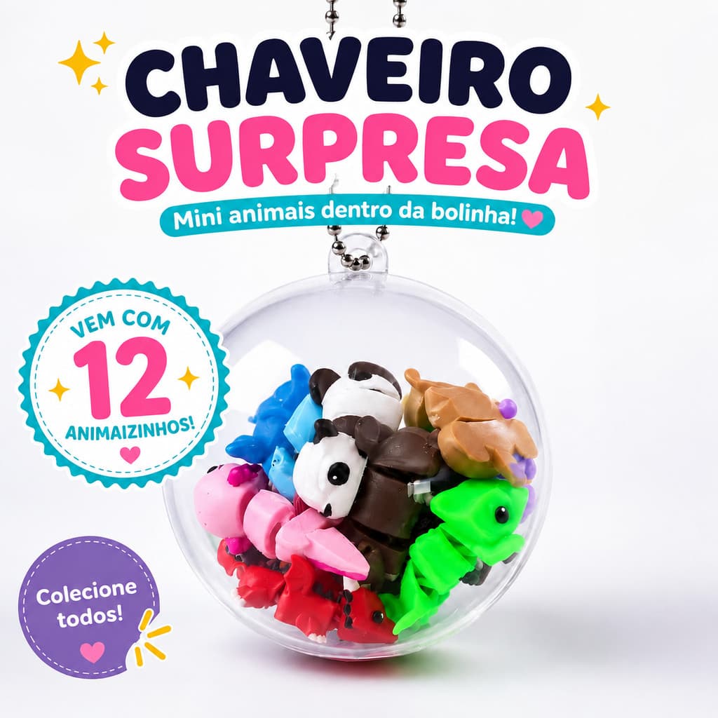 Chaveiro Mini Bichinhos Coloridos Enfeite para Mochila Bolsa Coleção de Animais