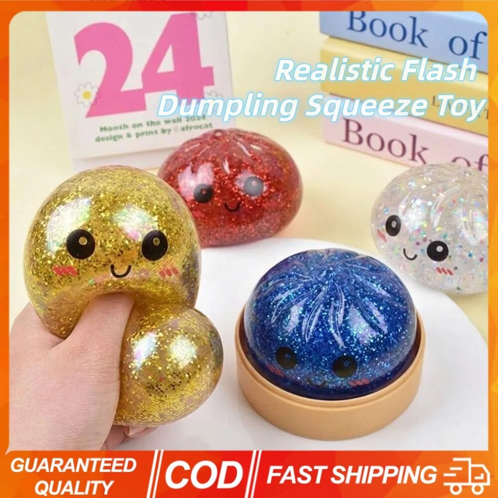 4 Pcs Glitter Dumpling Squishy Squeeze Toy Com Vaporizador De Bambu Recuperação Lenta Soft Pinch Stress Relief Toys TPR