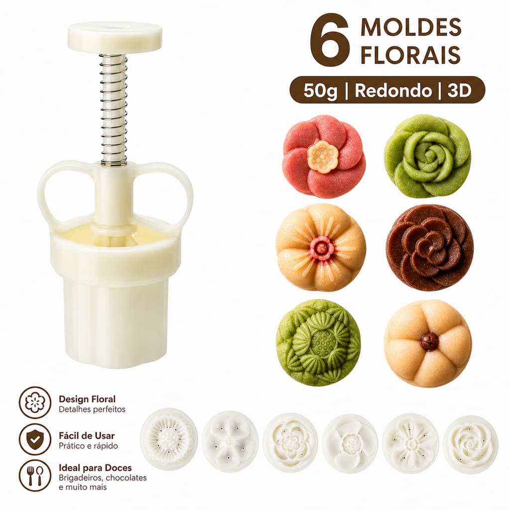 Kit Ejetor Molde Massas Brigadeiro Doces Blue Star Max Flor Coração Arabesco Docinhos Gourmet Ferramenta Confeitaria