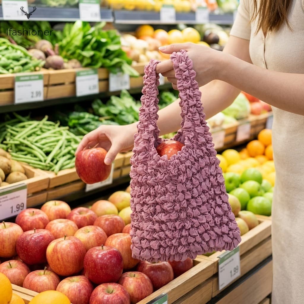 Sacola De Compras Plissada Elástica Expansível , Grande Capacidade , Dobrável , À Prova D'água , Nylon , Para Viagens De