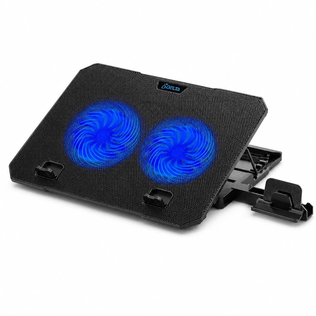 Base Refrigerada Cooler Gamer para Notebook 2 Ventoinhas LED Azul Ajustável 2 USB Suporte Celular Aitek DELTA-B1022M