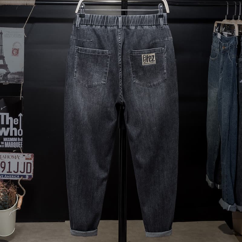 Outono tornozelo comprimento calças plus Size Jeans roupas masculinas mais gordura solta calças magras cintura elástica