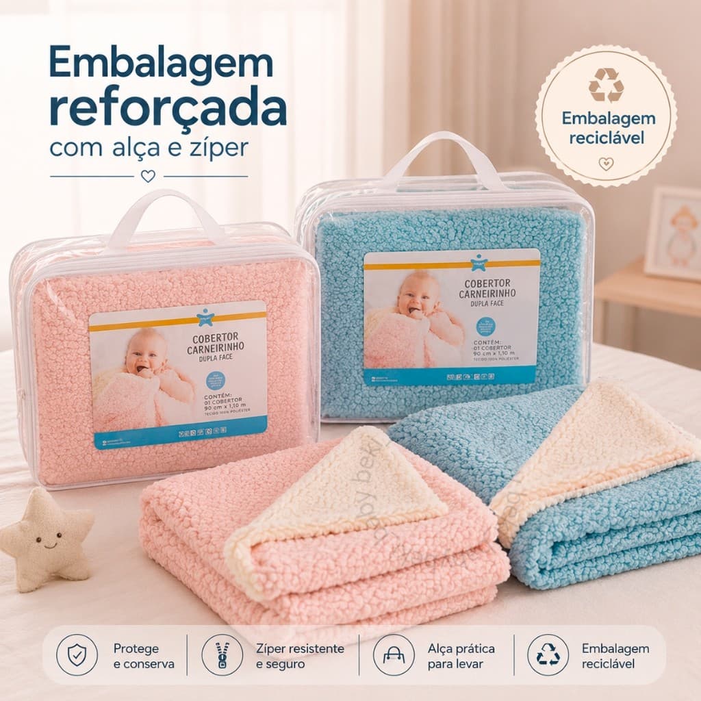 Cobertor 1,10mx90cm Carneirinho Sherpa Dupla Face Manta Bebê Algodão Antialérgico Infantil