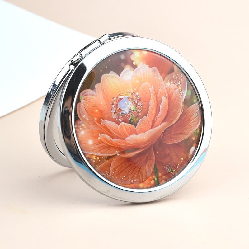 Flor de cristal Metal espelho de maquiagem portátil pequeno espelho portátil dupla face dobrável espelho de maquiagem es