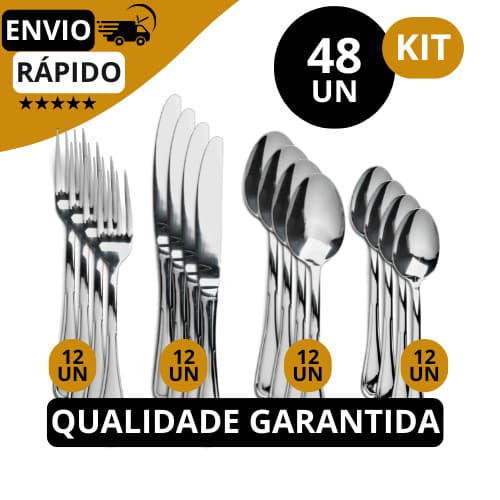 Jogo de Talheres 48 peças Aço Inox 12 Facas 12 Garfos de Mesa 12 Colheres e 12 Colheres de Sobremesa Oferta Certa