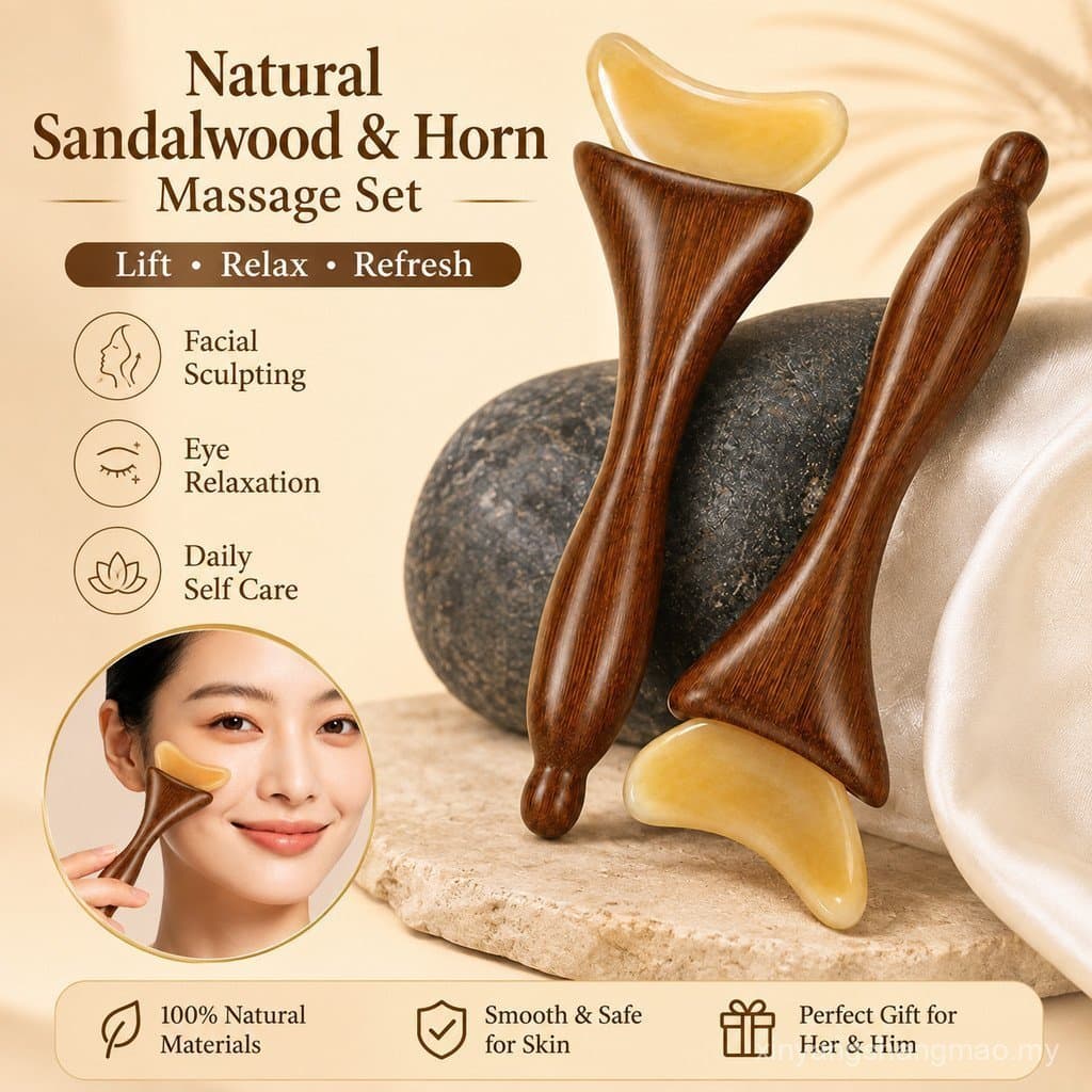 Massageador de canto de sândalo Gua Sha ferramenta Facial olho couro cabeludo cabeça pescoço massageador de acupuntura d