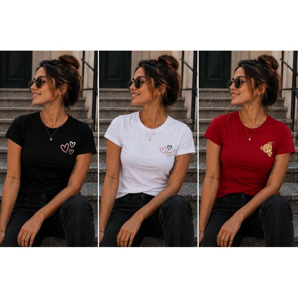 Kit de 3 camisetas femininas Estilosas