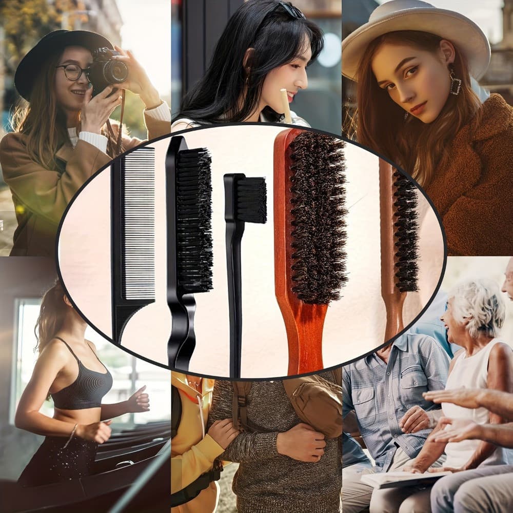 Conjunto de 5 Escovas para Cabelo Unissex para Adultos, Ferramentas Estilizar Barba, Adequado para Cabelos Grossos
