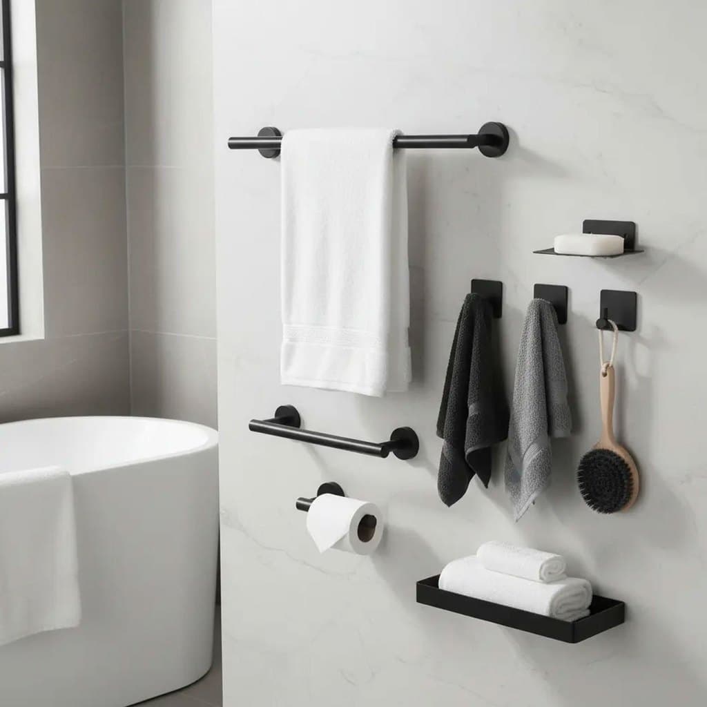 7pcs porta toalha banheiro,aço inoxidável,porta toalha banheiro sem furo,saboneteira banheiro,suporte papel higiênico