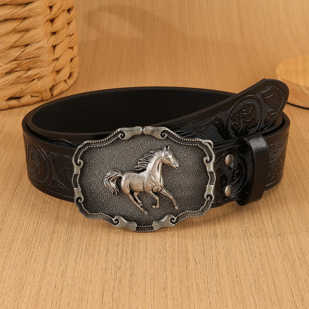 Novo ocidental Denim único cinto masculino na moda cavalo em relevo cinto de couro do plutônio pronto estoque GQTL