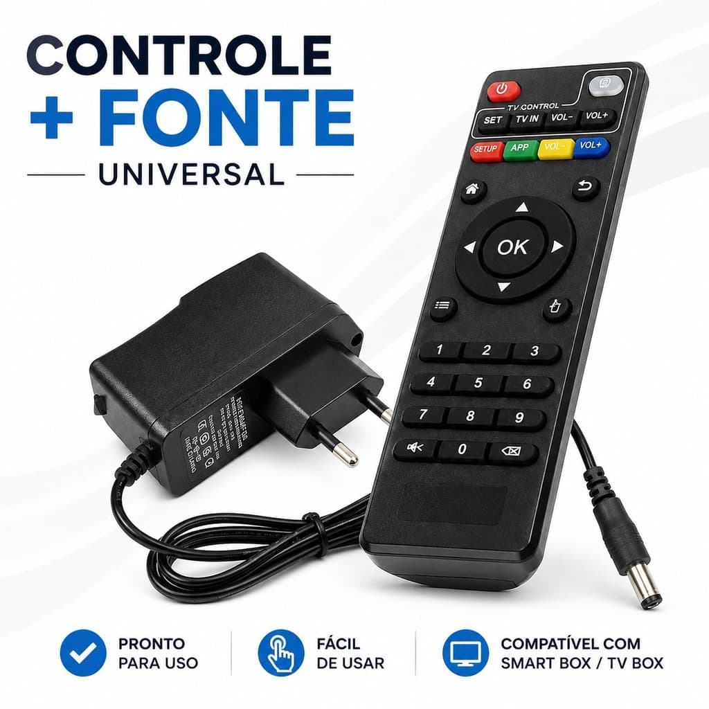 Kit Fonte Universal para TV Box Smart Box + Controle Remoto Universal