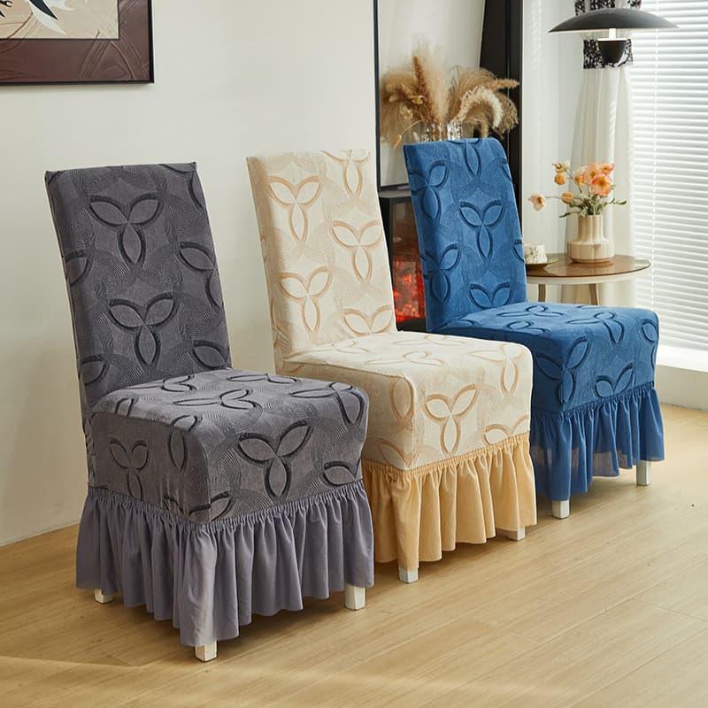 Fornecimento completo de capas de cadeira de hotel em jacquard, capas de cadeira elásticas espessas de peça única com sa