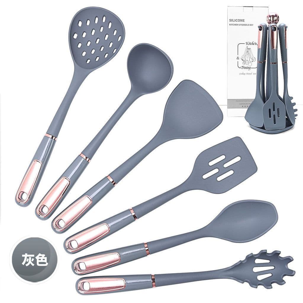 Conjunto de utensílios de cozinha de silicone com 7 peças, novo, com suporte para pendurar, adequado para uso doméstico.
