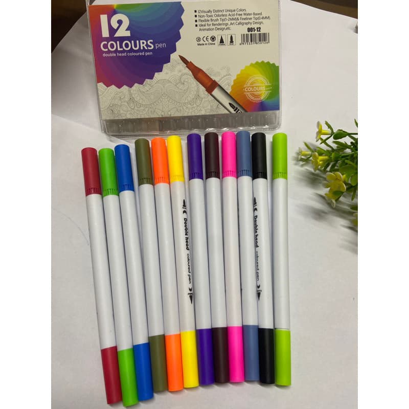 Caneta Brush Pen Kit Com 12 Cores com ponta dupla pincel estilo brushpen e ponta fina