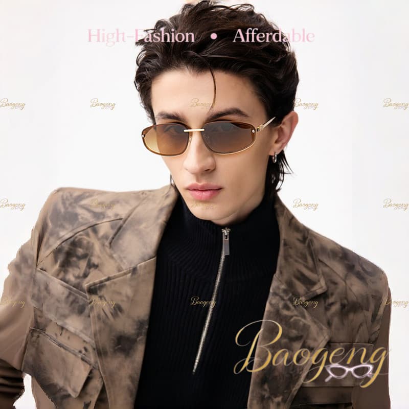 (BAOGENG) Óculos De Sol De Metal Ovais Pequenos Com Proteção UV400 Y2K Luxe Retro Unissex , Coquette Para Férias Na Prai
