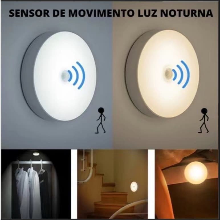 Luz Noturna LED com Sensor de Movimento Automático para Ambientes Internos
