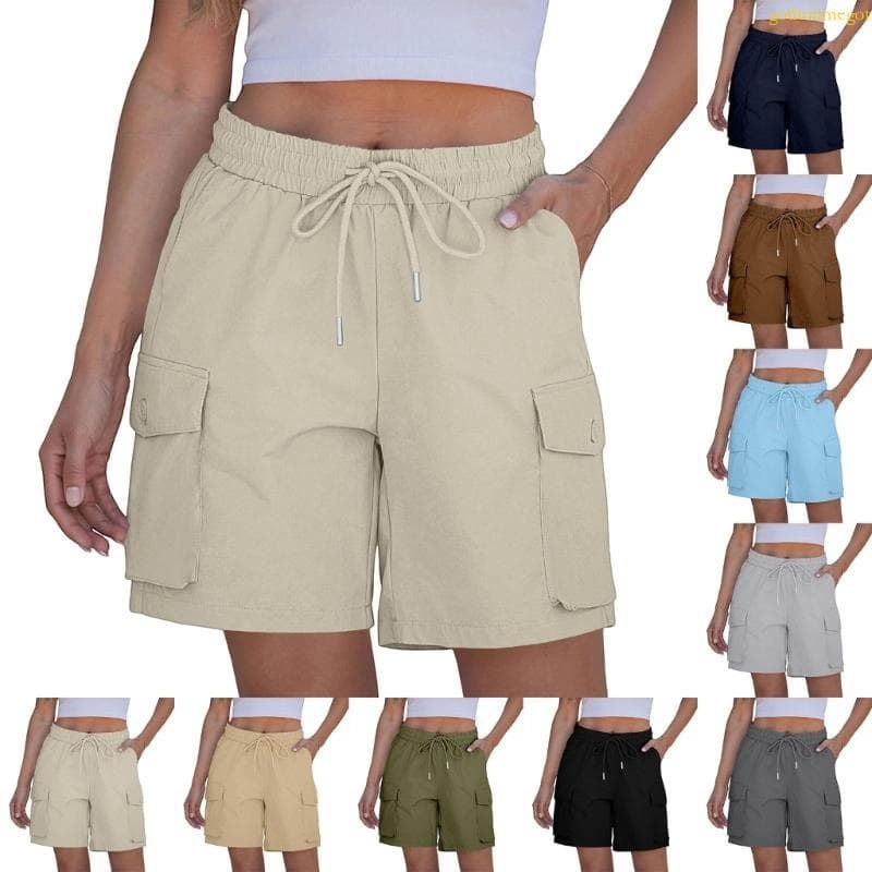 gotitonmegot Shorts Cargo Femininos Bolsos, Elásticos Para Caminhada Ar, Curtos E Folgados