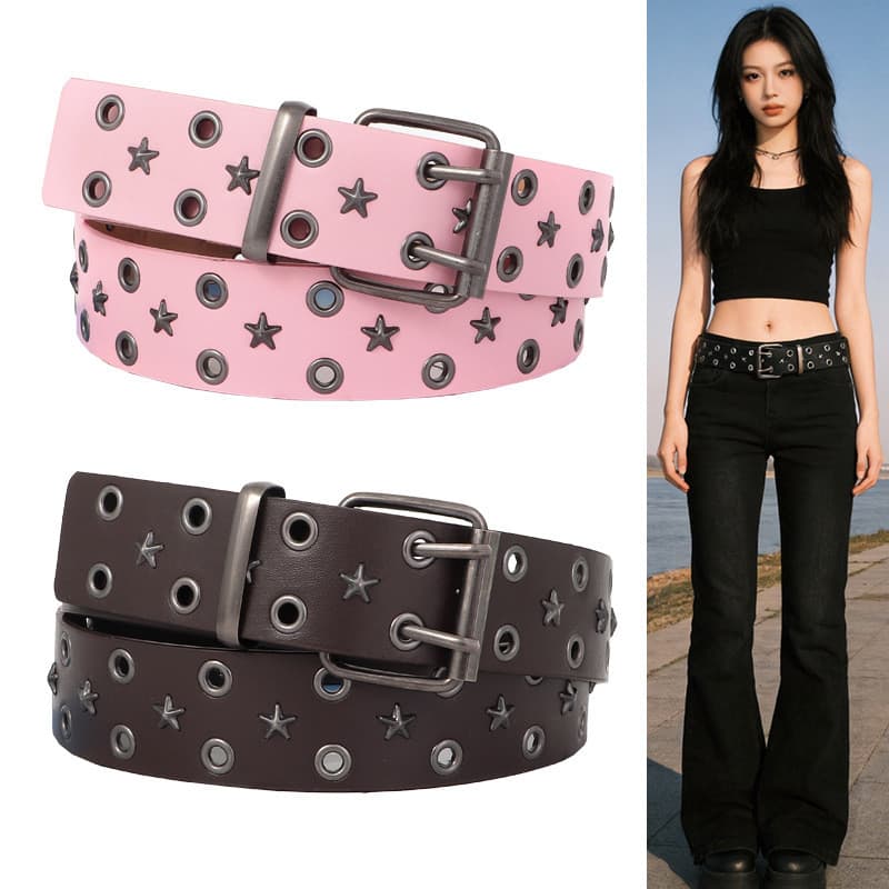 Cinto Jeans Universal com agulha dupla, olho de escape duplo, cauda quadrada, elegante, estrela de cinco pontas, estilo