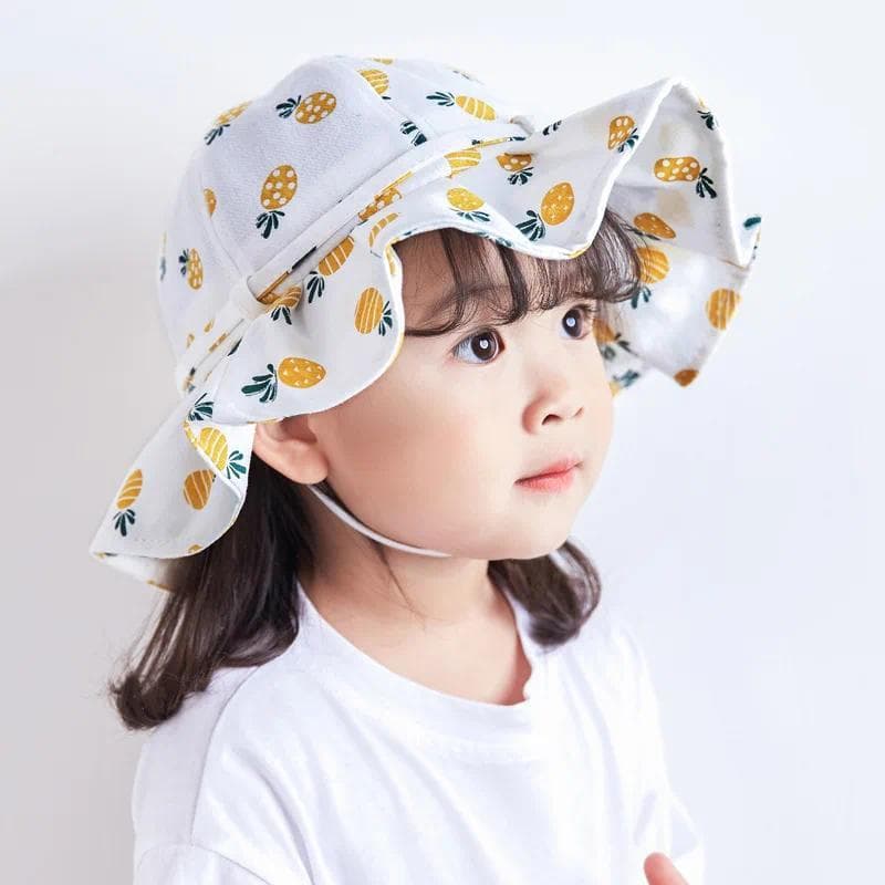 Bebê Verão Chapéu Para Meninas Algodão Frutas Impressão Crianças Balde Chapéus Bowknot Princesa Boné De Sol Praia Viagem