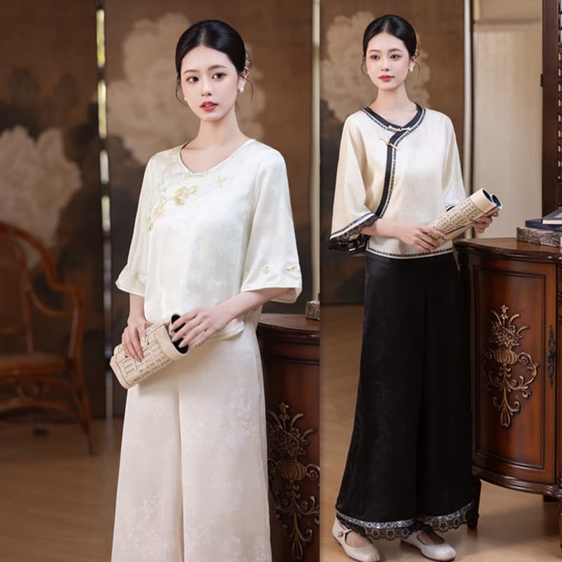 Moda Casual jovem estilo Cheongsam terno superior 2026 verão novo estilo uso diário versão solta Homewear