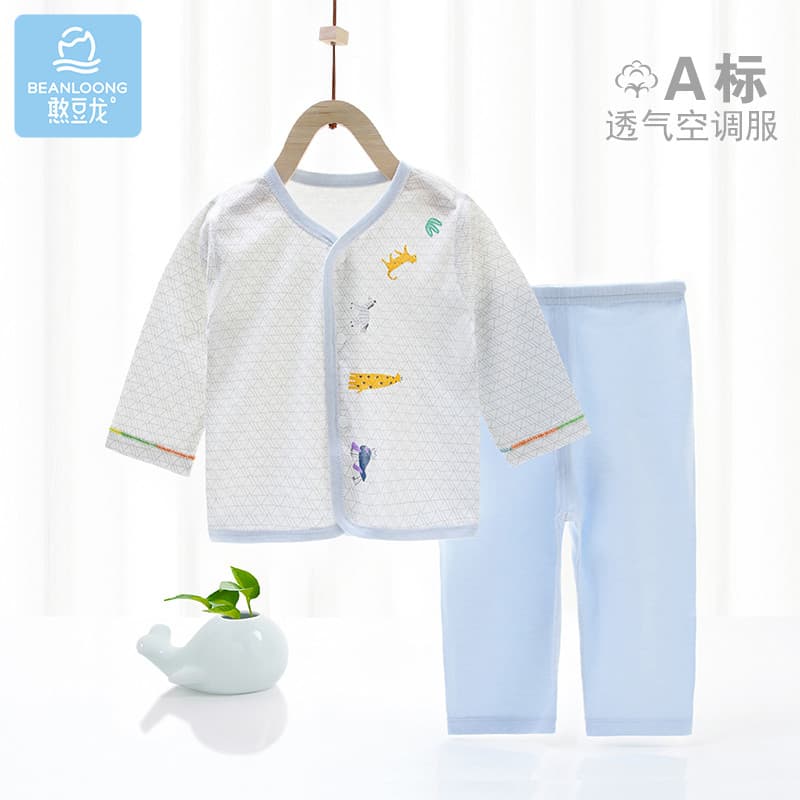 Bebê verão terno verão estilo fino masculino fibra de bambu roupa interior do bebê de manga comprida ar condicionado rou