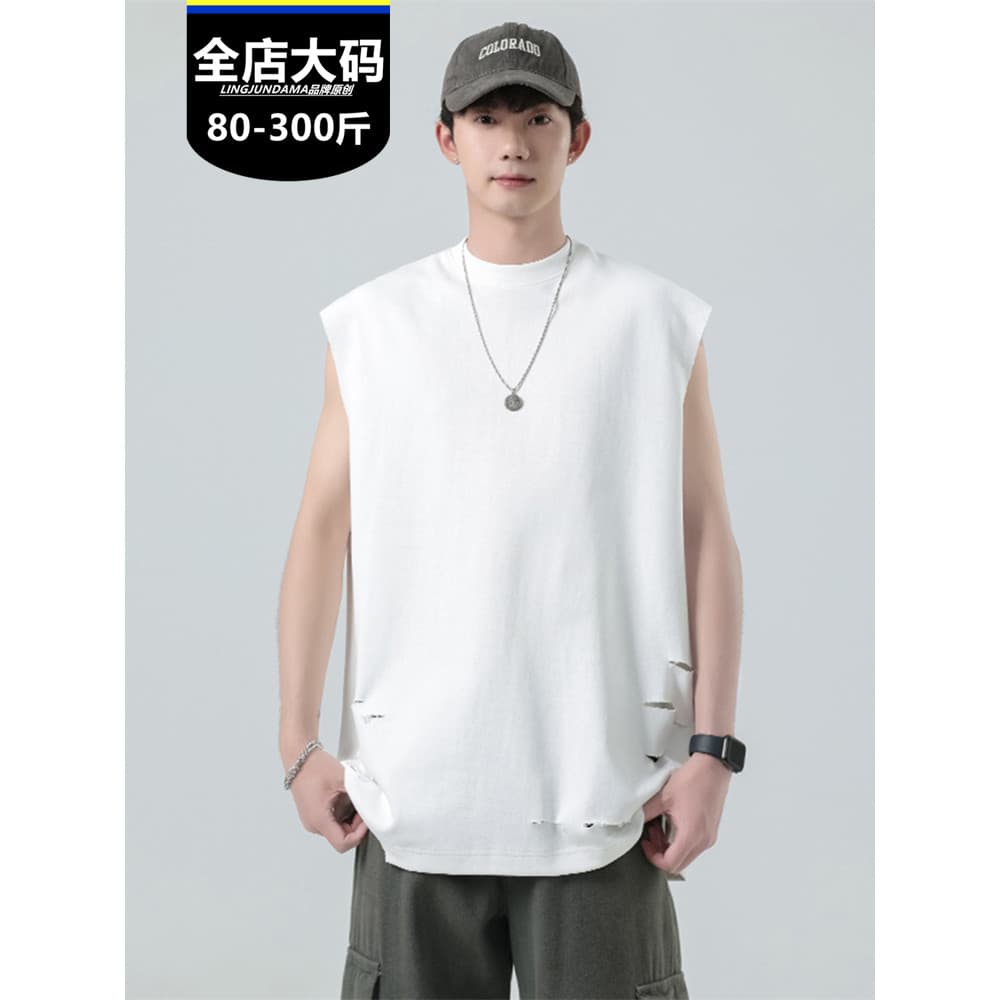 Extra gordo Plus Size cara gordo verão cor sólida colete camiseta solta mais magro olhar Casual esportes All-Match mascu