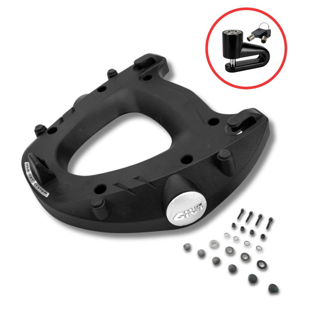 Base de Fixação Suporte para Baú Moto Monokey M5 Givi Traseira + Brinde Trava Cadeado de Disco Pino 5,5mm Spec Grátuito
