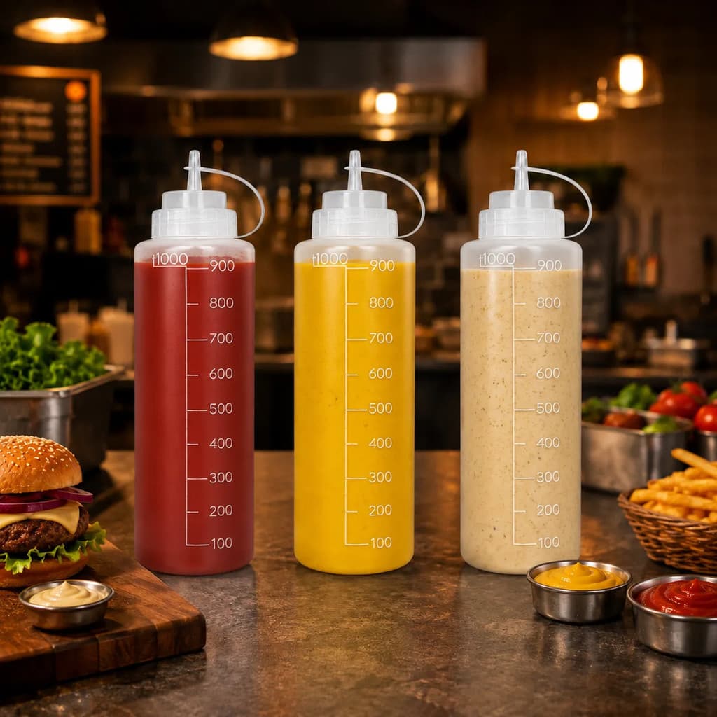 Kit 3 Bisnagas 1Litro Flexível Profissional Para Restaurantes Hamburgueria Cozinha Industrial Molhos Caldas Temperos