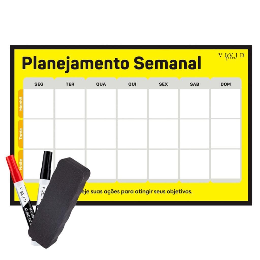 Kit Planner Quadro Organizador de Rotina Semanal Fácil Instalação Parede 90x60 + 2 Canetas + Apagador