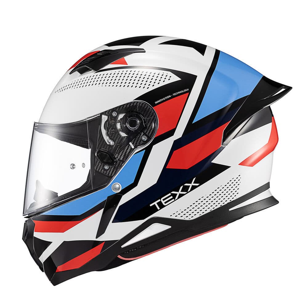 Capacete Texx Hunter ARK Preto Vermelho Azul e Branco Brilho