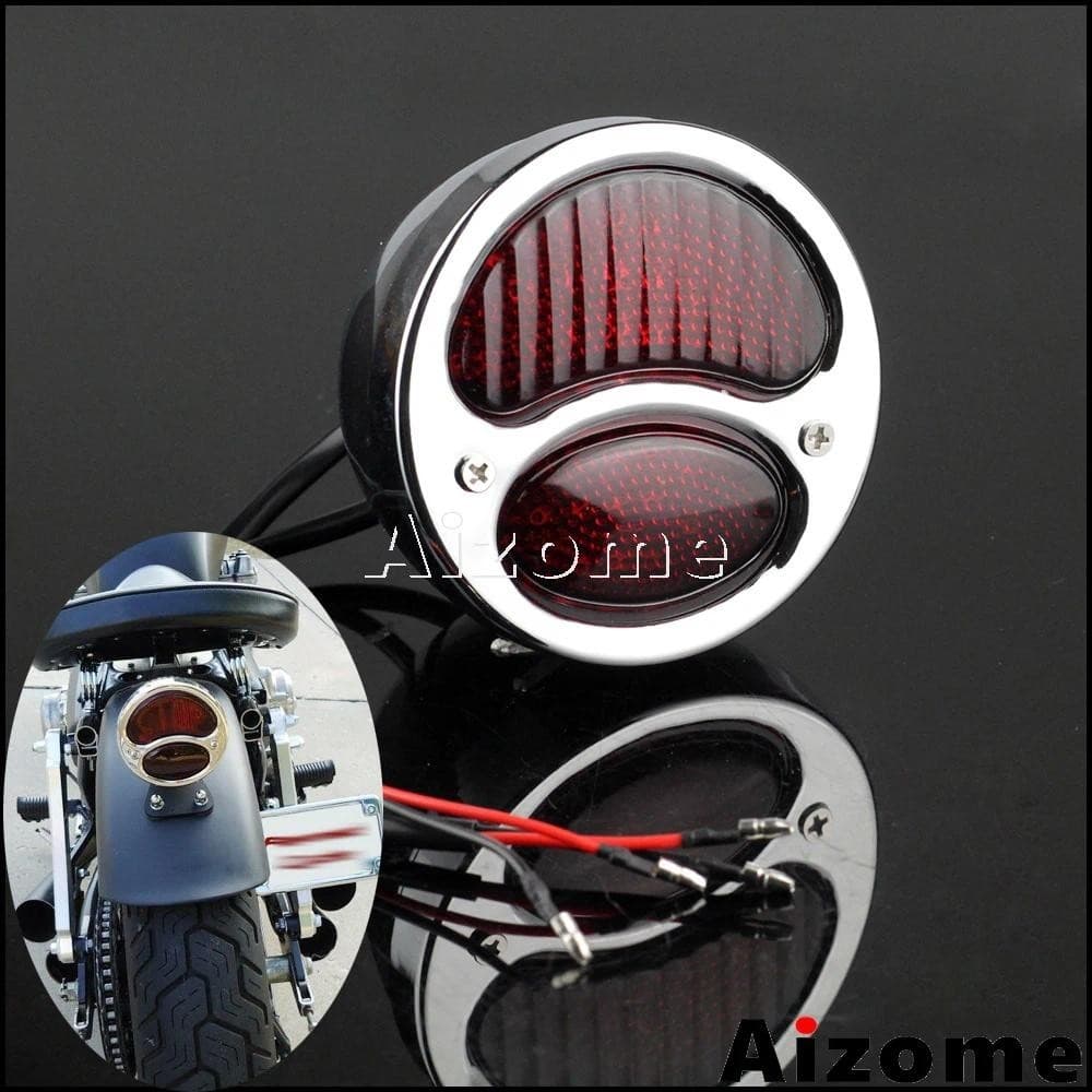 Cromo Vermelho Motocicleta LED Luz Da Cauda Para Harley Chopper Bobber Cafe Racer Duolamp Vintage Lâmpada De Parada Tras