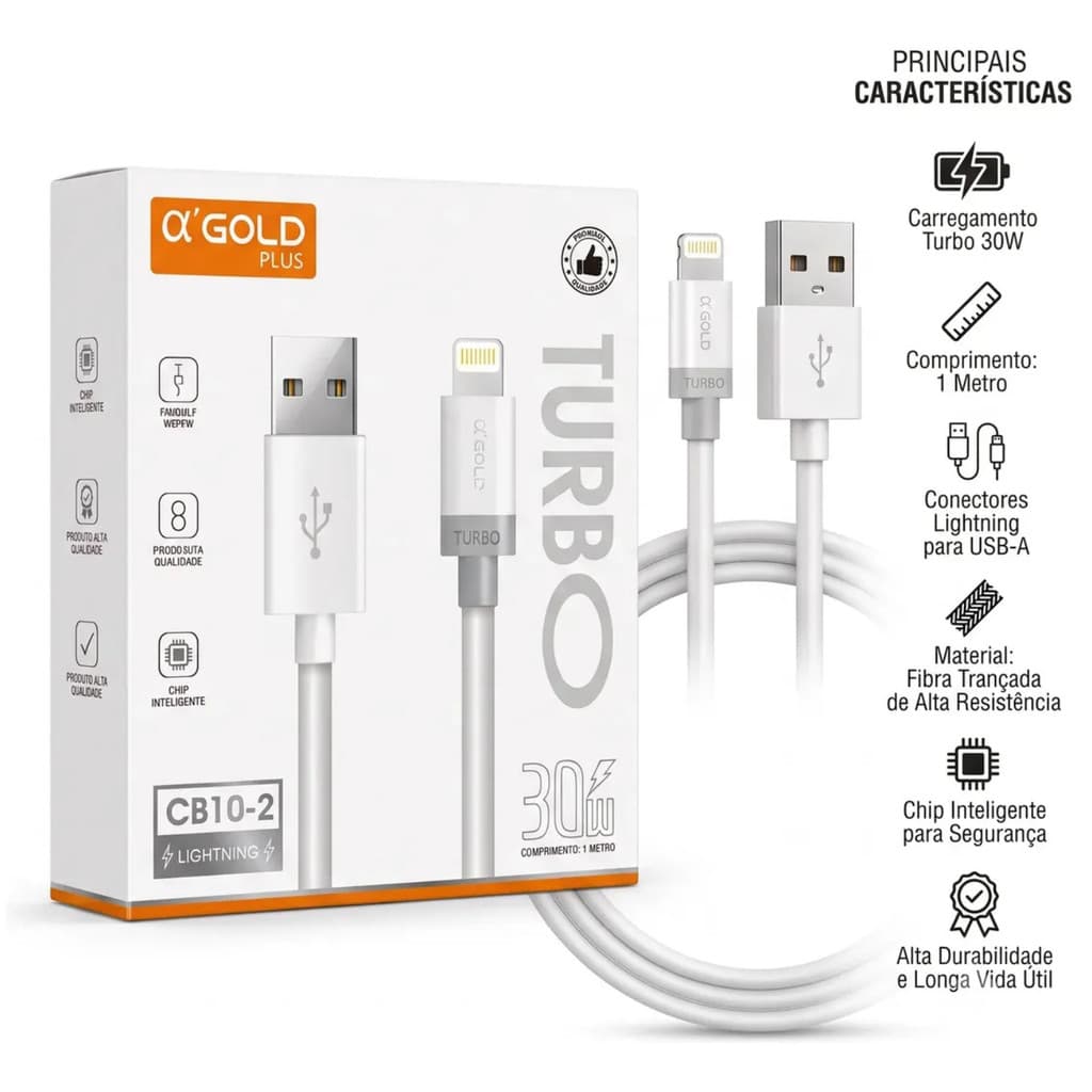 Cabo de Carregamento Rápido Turbo 30W Alta Velocidade 1M
