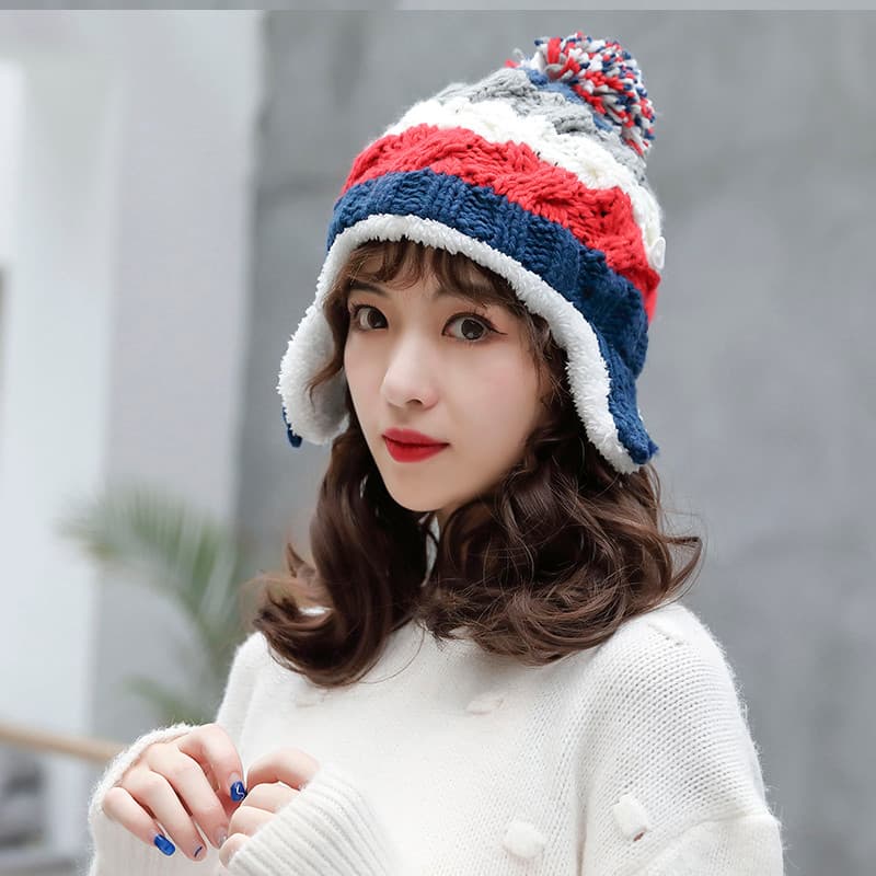 Chapéu feminino inverno versão coreana chapéu quente mais veludo grosso malha lã chapéu doce bonito estudante lã bola ch