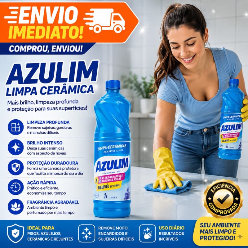 Azulim Limpa Cerâmica Pisos Lavanda 1L Remove Encardido Terra Sujeiras Manchas de Privada Incrustações Uso Domestico