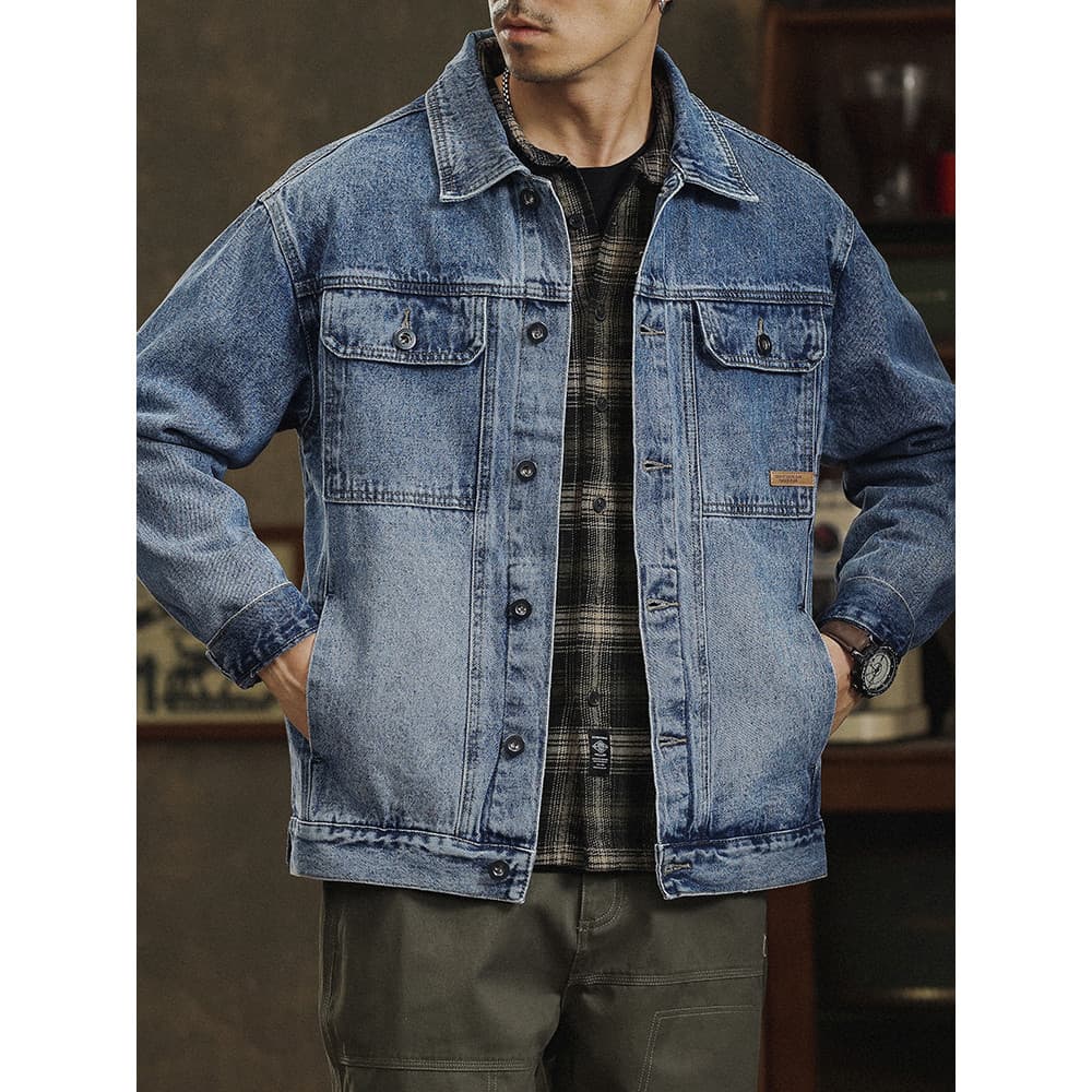 Jaqueta jeans masculina de alta qualidade 2026 primavera novo estilo solto tamanho grande lavado Retro Casual jaqueta de