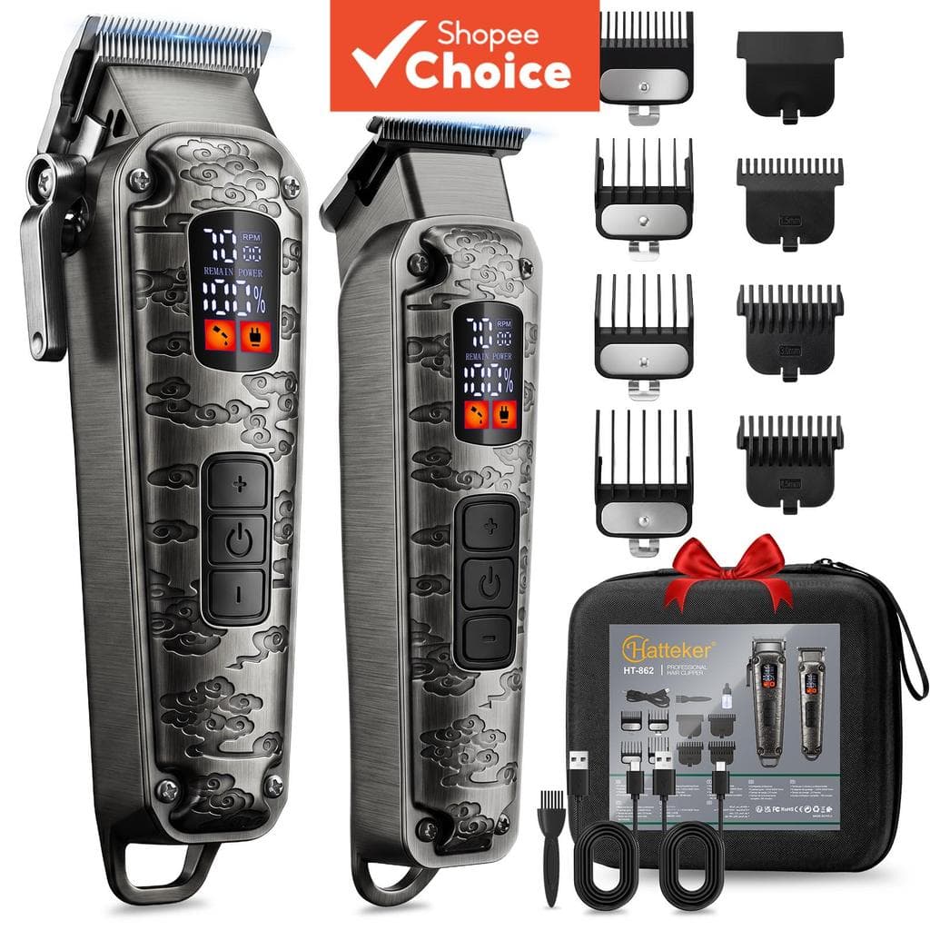 HATTEKER Kit de Cortadores de Cabelo Profissional Sem Fio 2 Peças, Aparador de Barba e Kit de Cuidados com USB