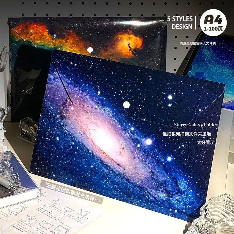 Bolsa de arquivo Galaxy Star A4 versão horizontal de encaixe Papel de teste Bolsa de armazenamento de estudante Bolsa de