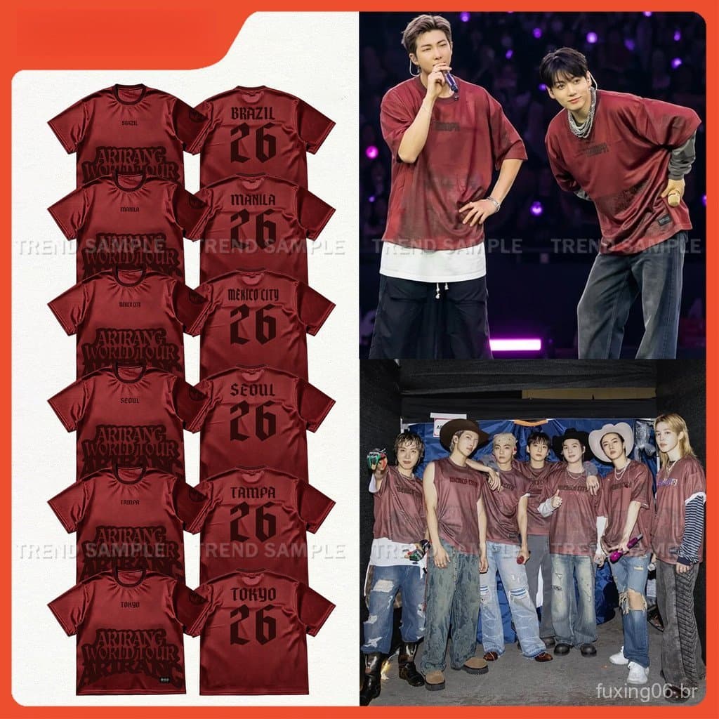 2026 BANGTAN ARIRANG WORLD TOUR Merch Jersey Unissex Vintage Plus Size JUNGKOOK V J-HOPE Camisa Estampada Camiseta