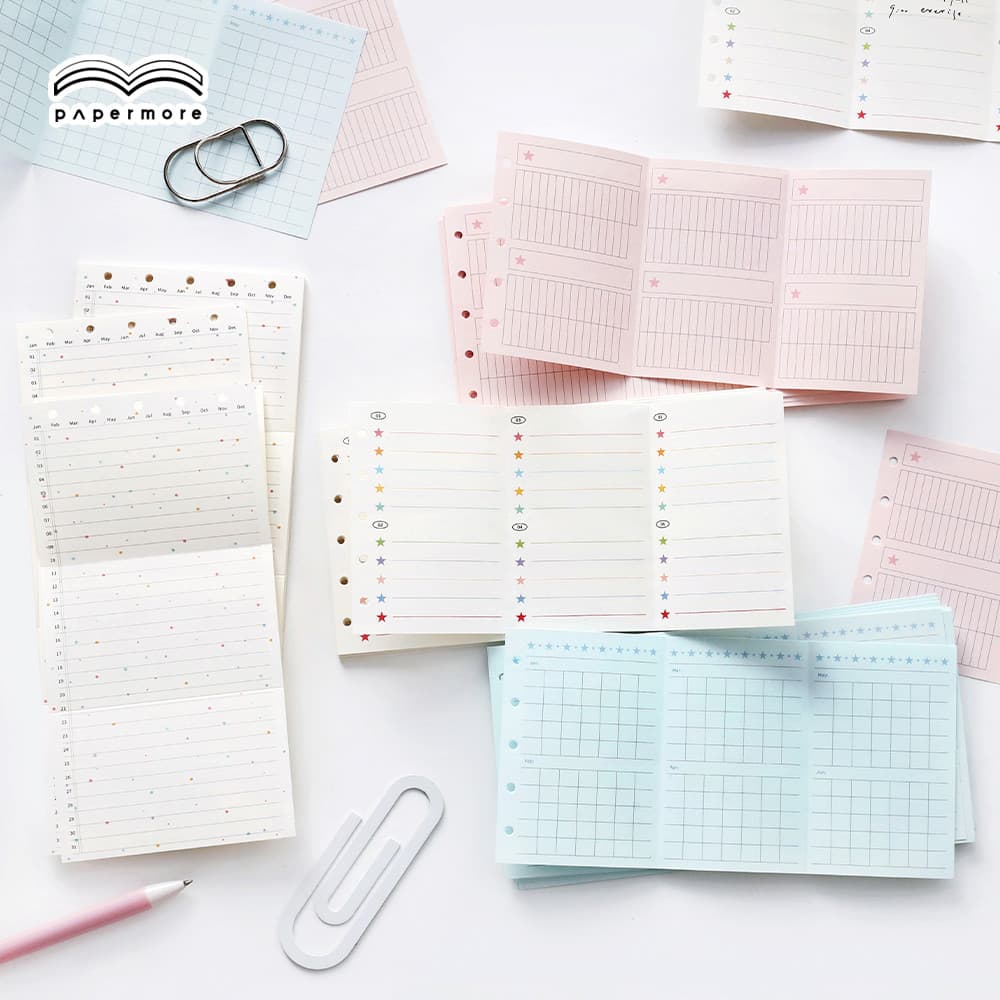 Infeel.me folhas soltas M5 dobrável recarga grade livro plano relógio mesa estrela decoração cor página interna estudant
