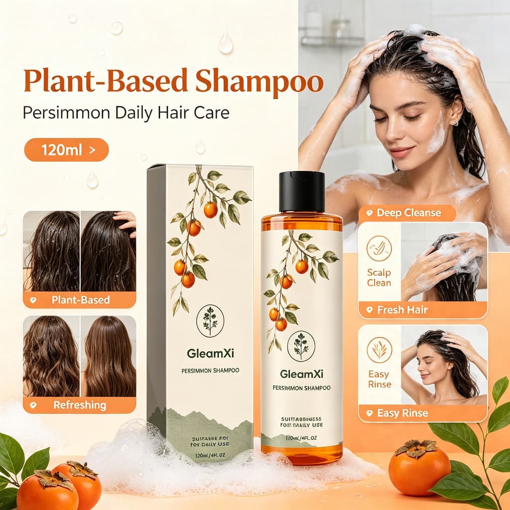 Shampoo de Caqui Fresco 120ml - Limpeza do Couro Cabeludo à Base de Plantas, Frescor Diário e Equilíbrio de Aroma, Remo