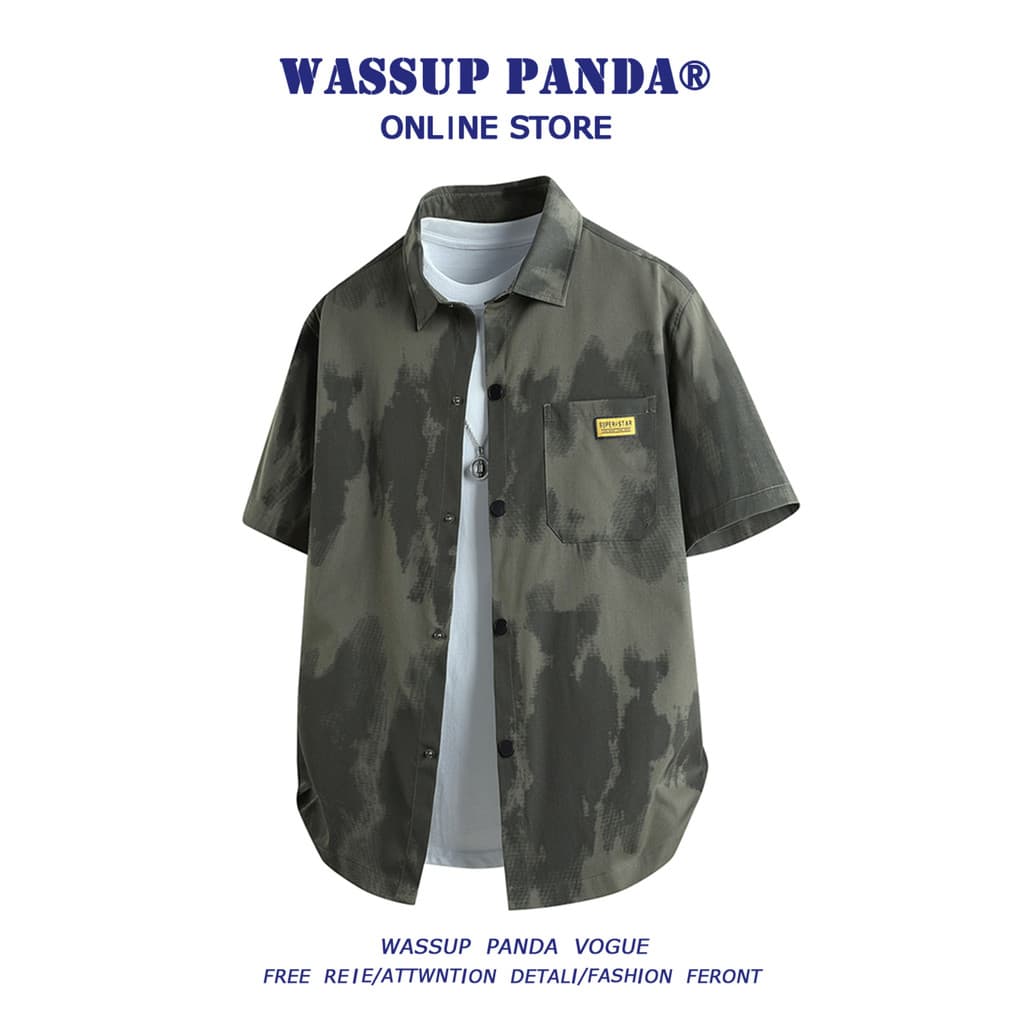 WASSUP PANDA Camisa de manga curta de seda gelada masculina verão 2025 estilo fino tamanho grande camisa Casual solta ja