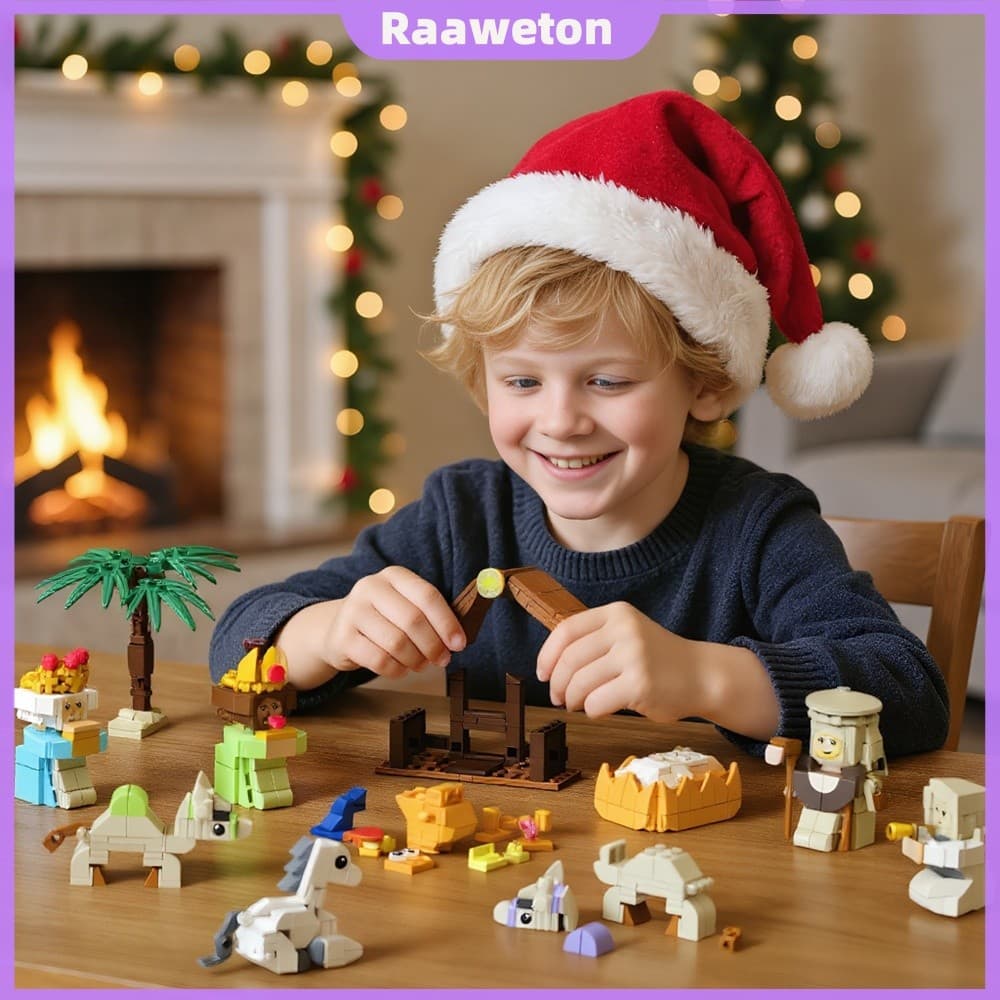 Calendário Festivo Do Advento Da Presépio De Natal Com Blocos De Construção Para Crianças E Adultos , Decoração De Féria