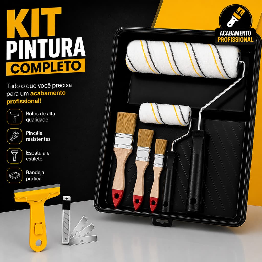 Kit de Pintura para Parede e Casa – 7 Peças | Bandeja, Rolo, Refis e Pincel – Reformas e Retoques